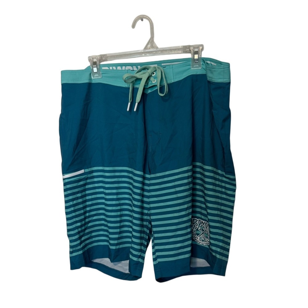 Dixxon Board Shorts Mens 38 Blue Teal Striped Swim Trunks Bathing Suit Beach